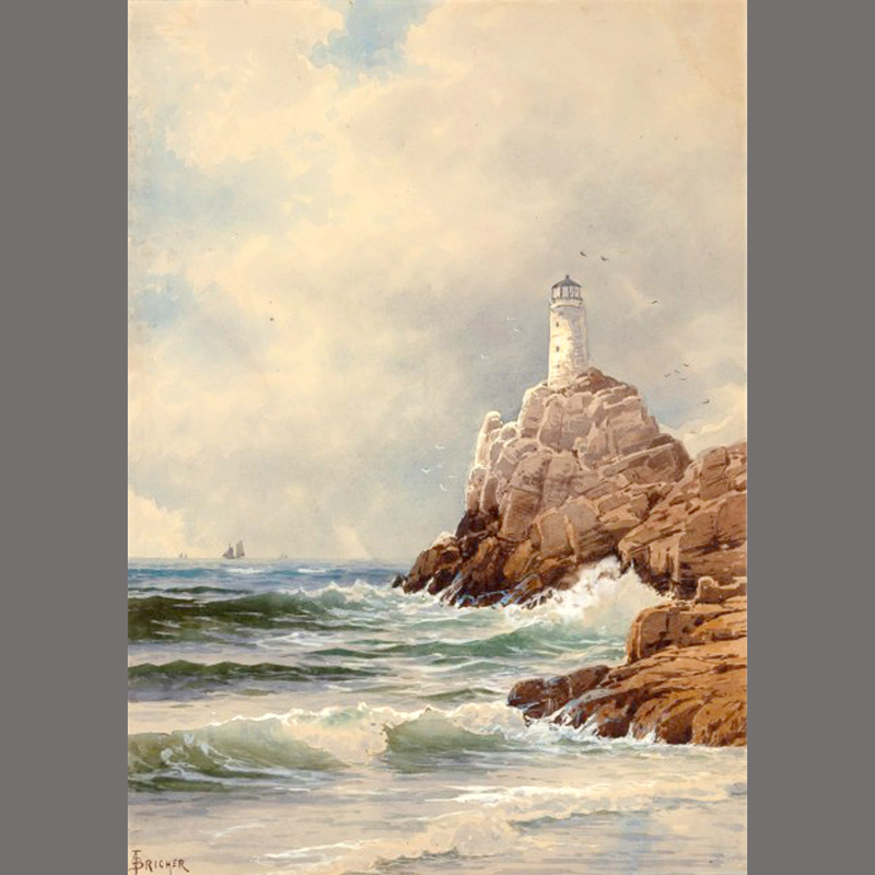 Watercolor of a lighthouse by Alfred Thompson Bricher